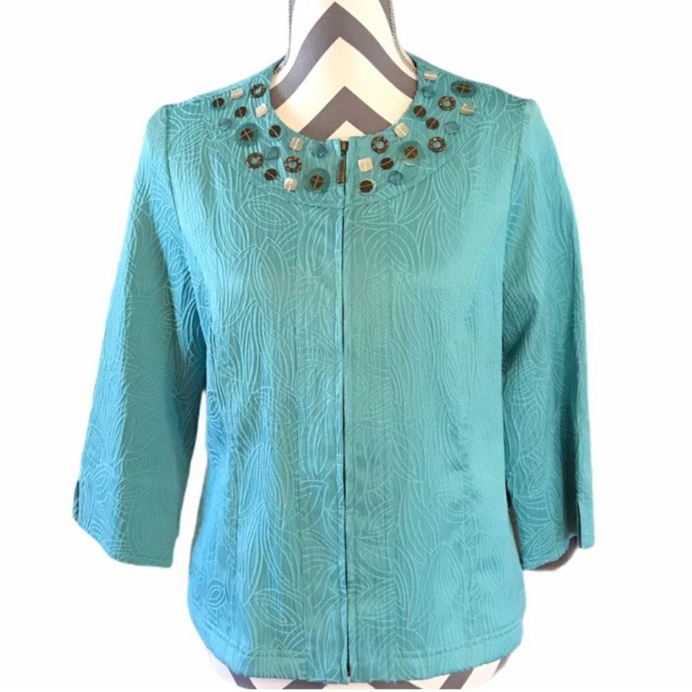 Alfred Dunner 6P Blue Jacket with Bling & Pockets